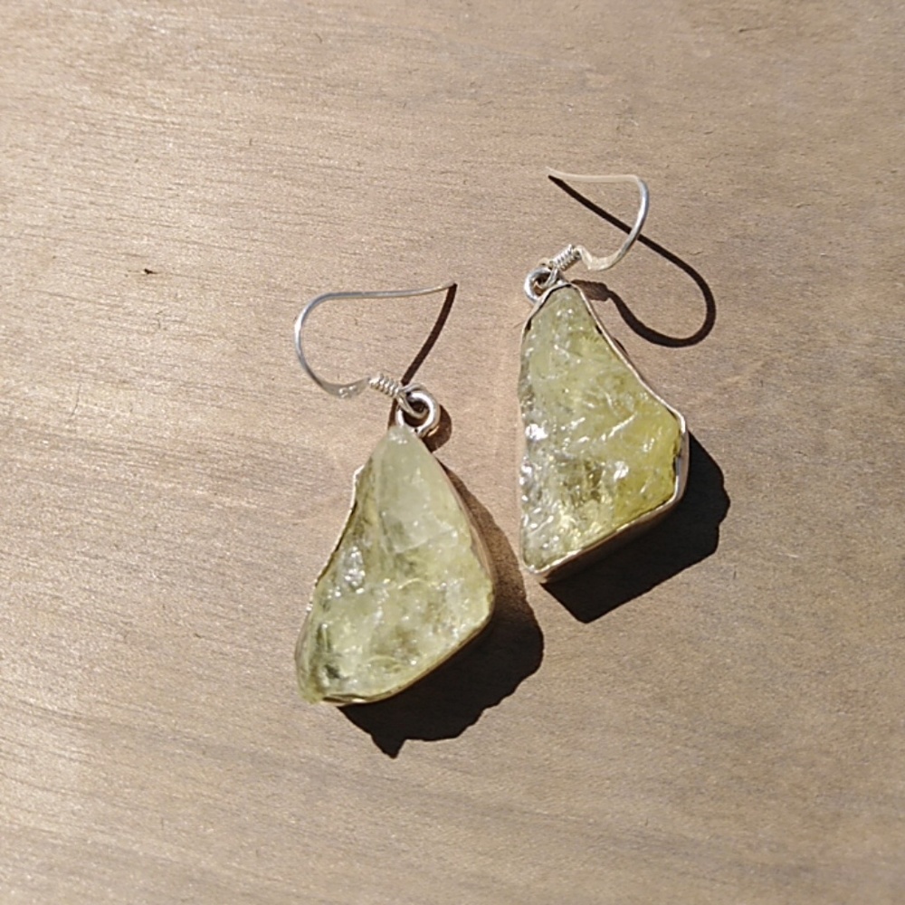 Sterling silver lemon quartz raw boho earrings